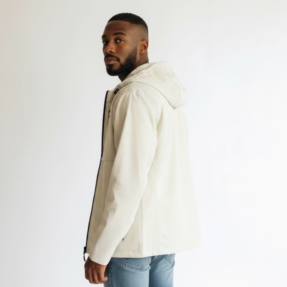 Reebok Men's Cream Hooded Performance Jacket size M Windbreaker lightweight New - Picture 8 of 14